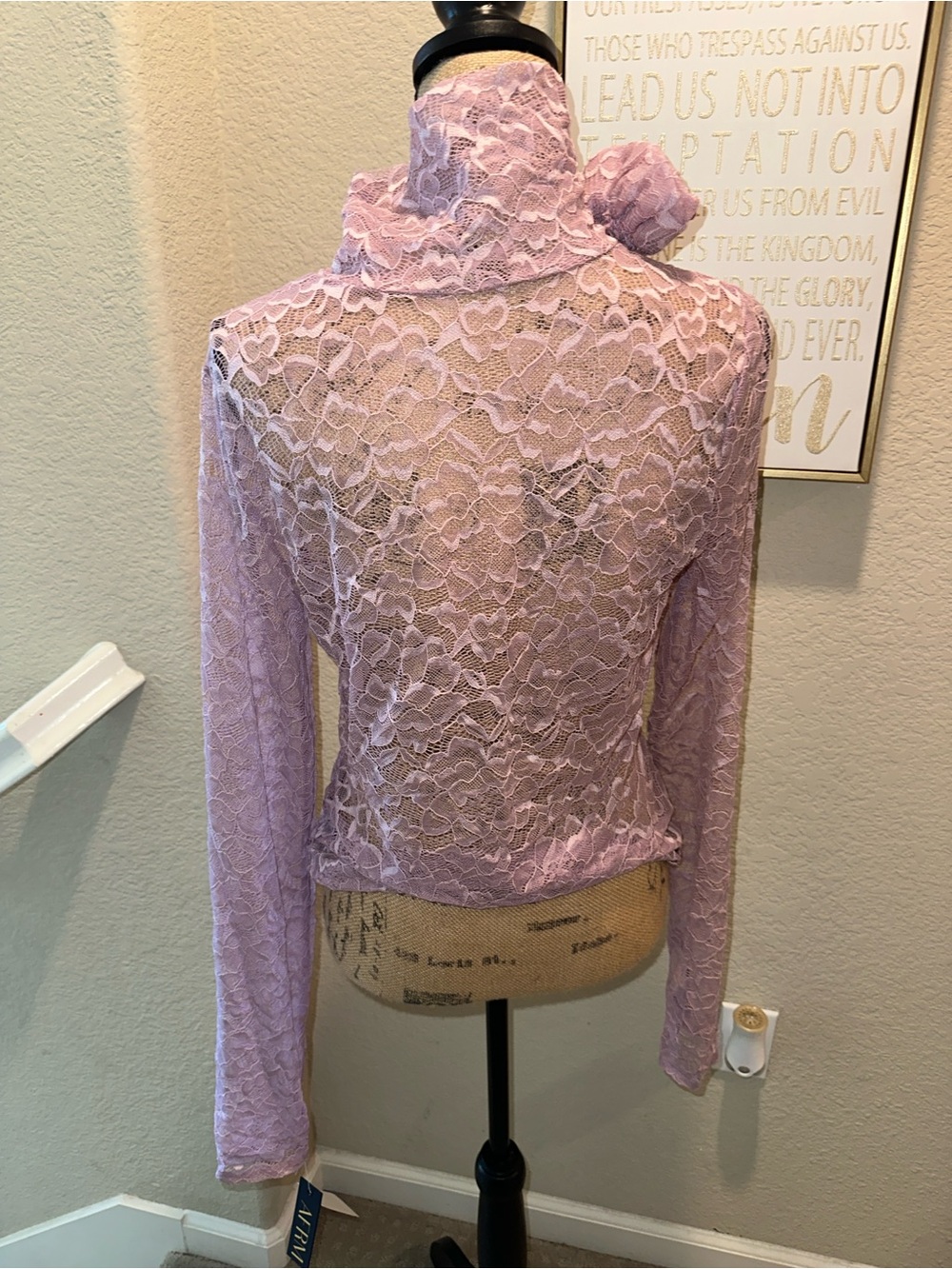 AFRM Zadie Turtleneck Sheer Lace Top mauve Medium NWT - Picture 2 of 6